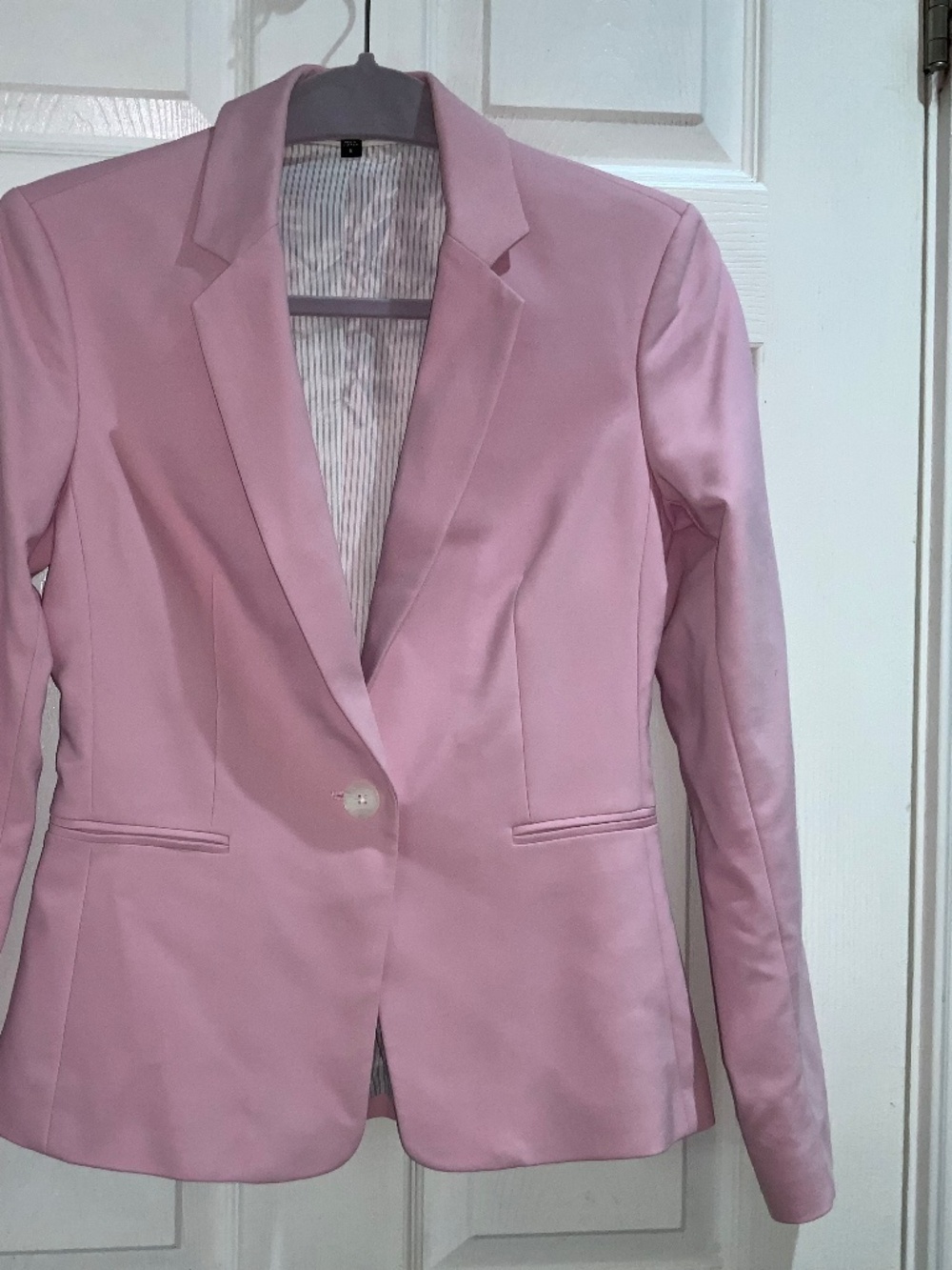Express cotton blend pink single button blazer Sz 4 stretch lined welt pockets - Picture 7 of 7